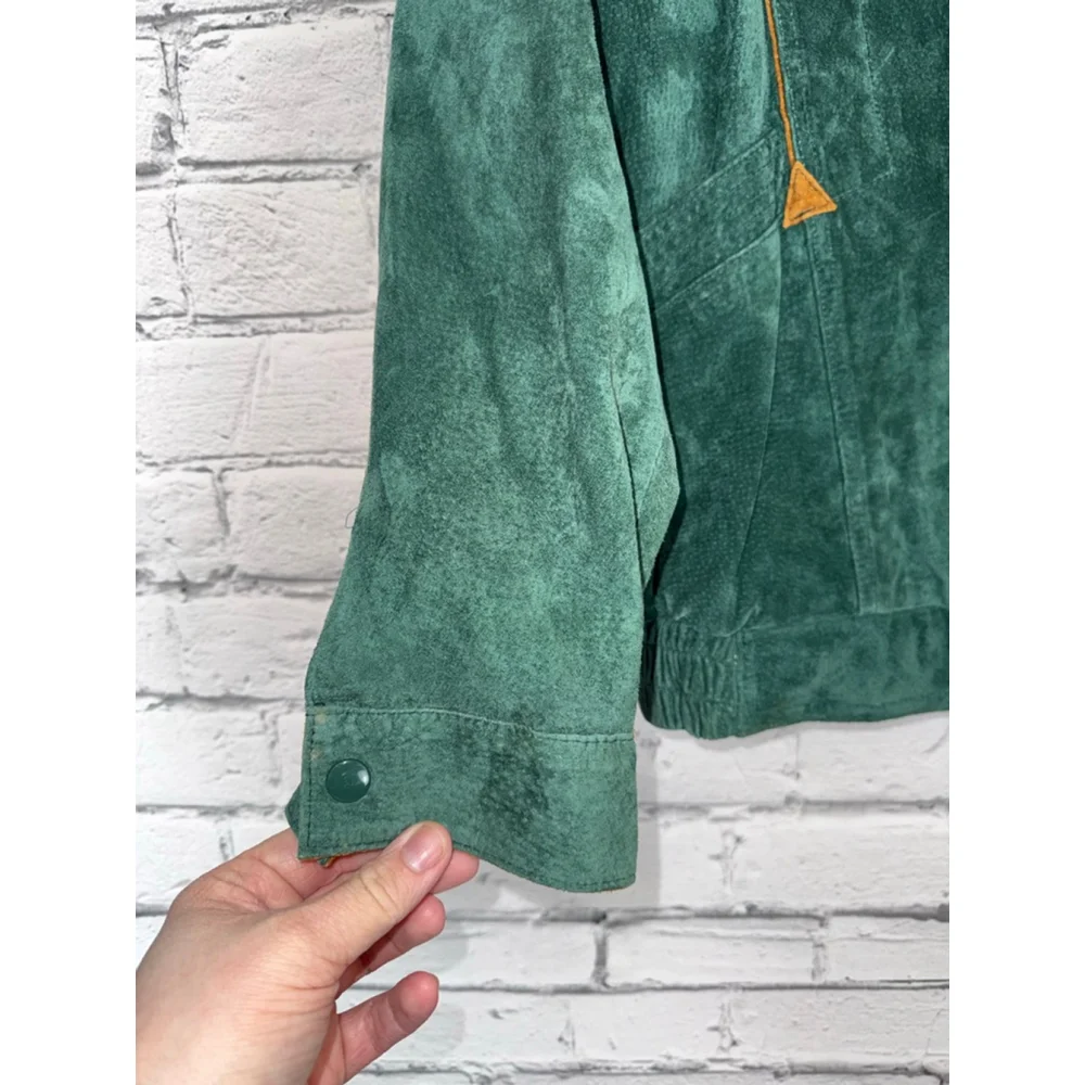 Women's G4000 Suede Leather Jacket VINTAGE Green Boho Southwest size Large 1980s